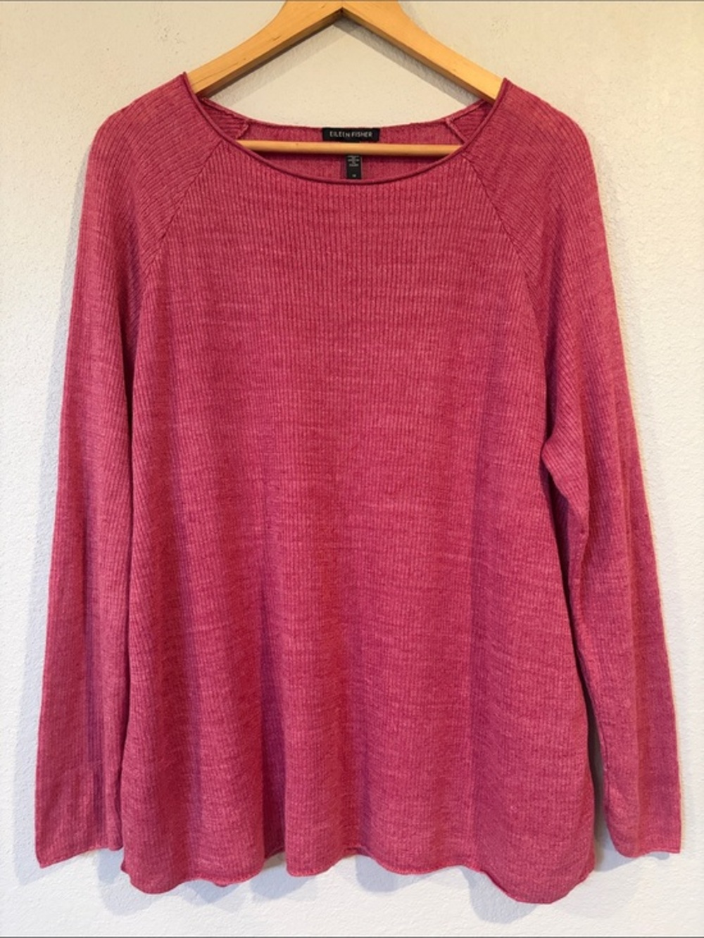 Eileen Fisher organic linen Délavé ribbed bateau neck sweater top berry pink 1X
